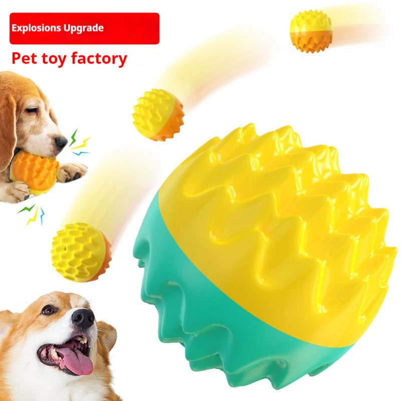 Pet toy ball chews, cleans teeth, is resistant to biting, cat toy chews, emits sound, elastic dog toy ball