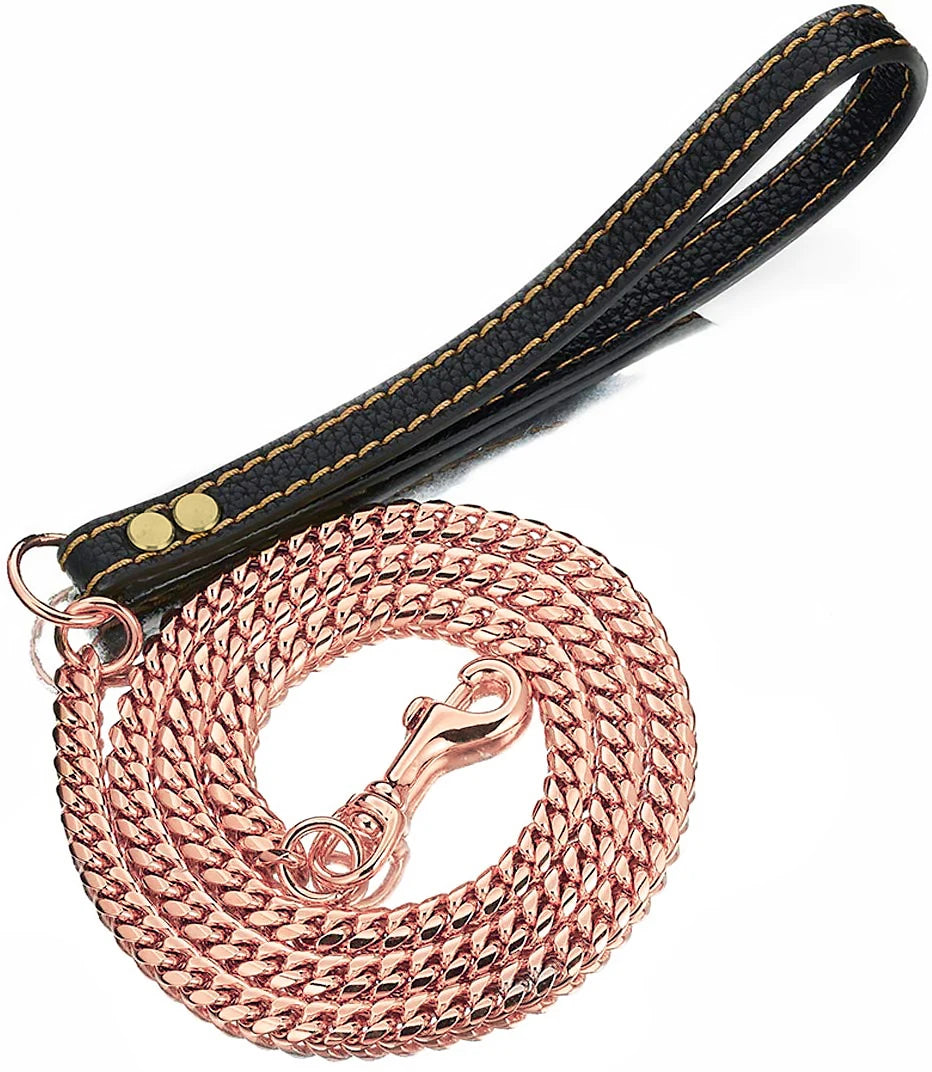 10MM Gold Dog Leash Stainless Steel Metal Chew Proof Dog Lead Chain for Dogs Pet Traction Rope