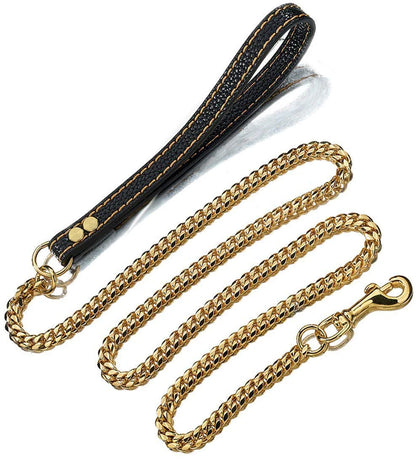 10MM Gold Dog Leash Stainless Steel Metal Chew Proof Dog Lead Chain for Dogs Pet Traction Rope