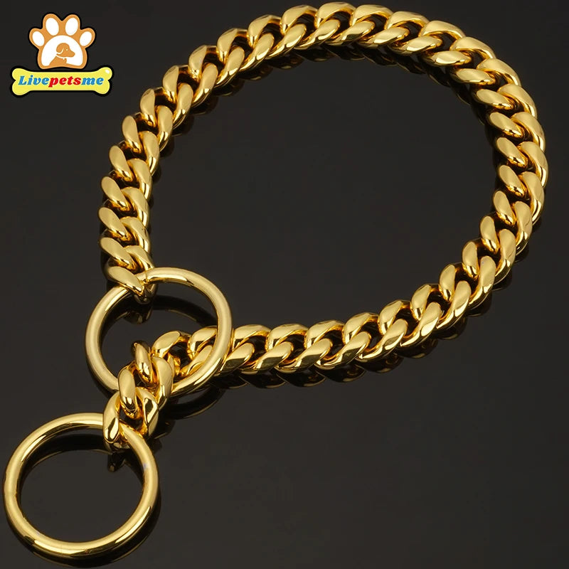 Gold Dog Chain, Stainless Steel Dog Collar Choker, Luxury Designer, Walking and Traning Metal Necklace for Small and Medium Dogs